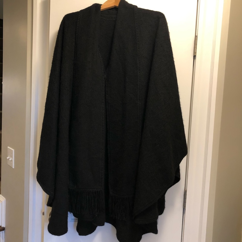 Alpaca Wool Blend Cape Coat Black FREE SHIPPING